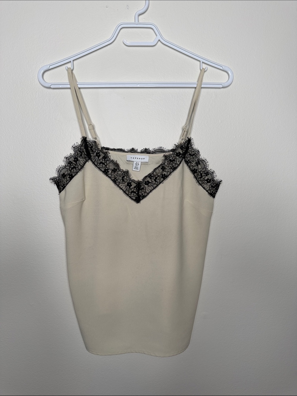 Topshop Cream Cami with Black Lace Trim